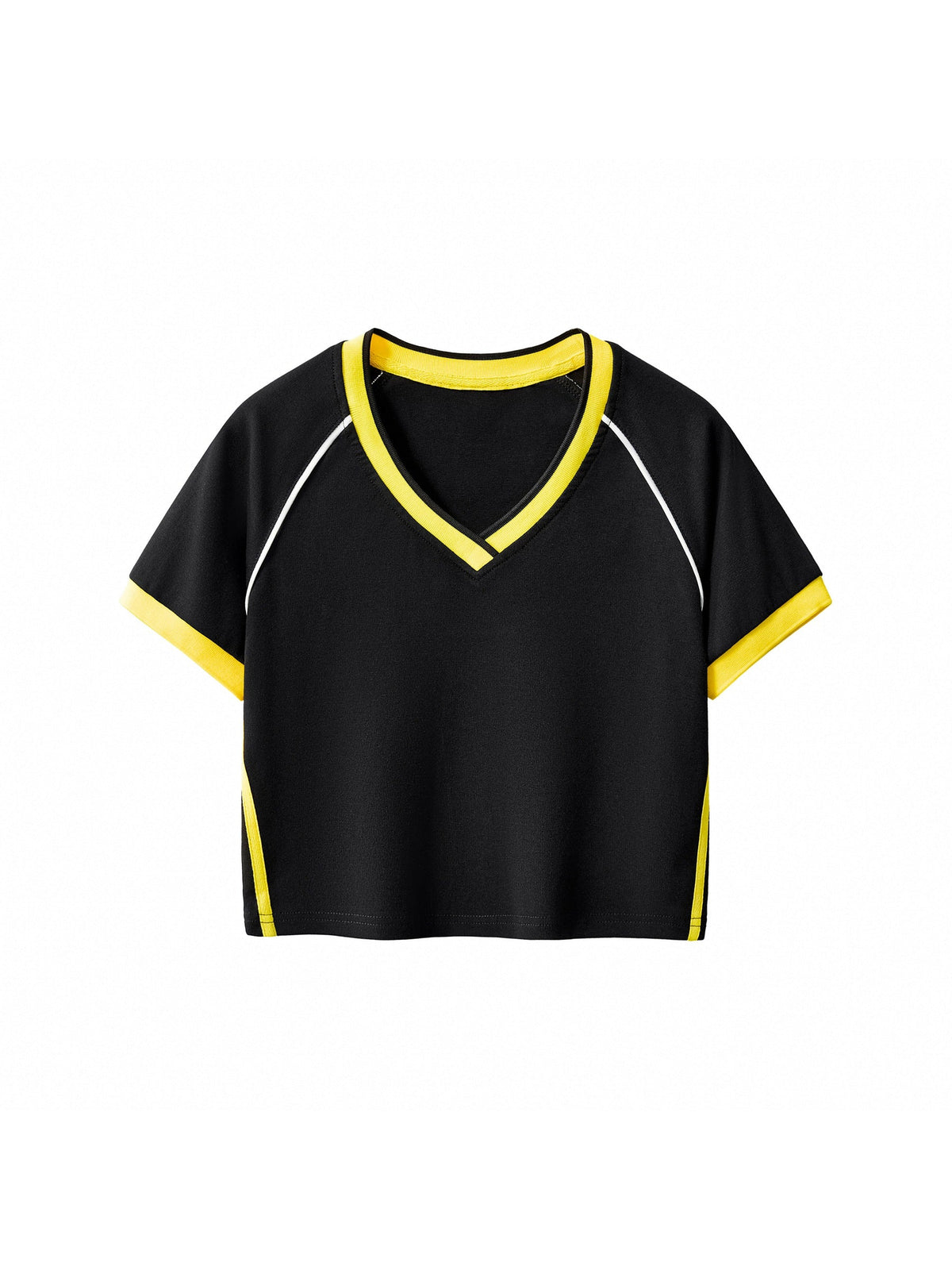 Contrast Trim V-Neck Crop T-Shirt