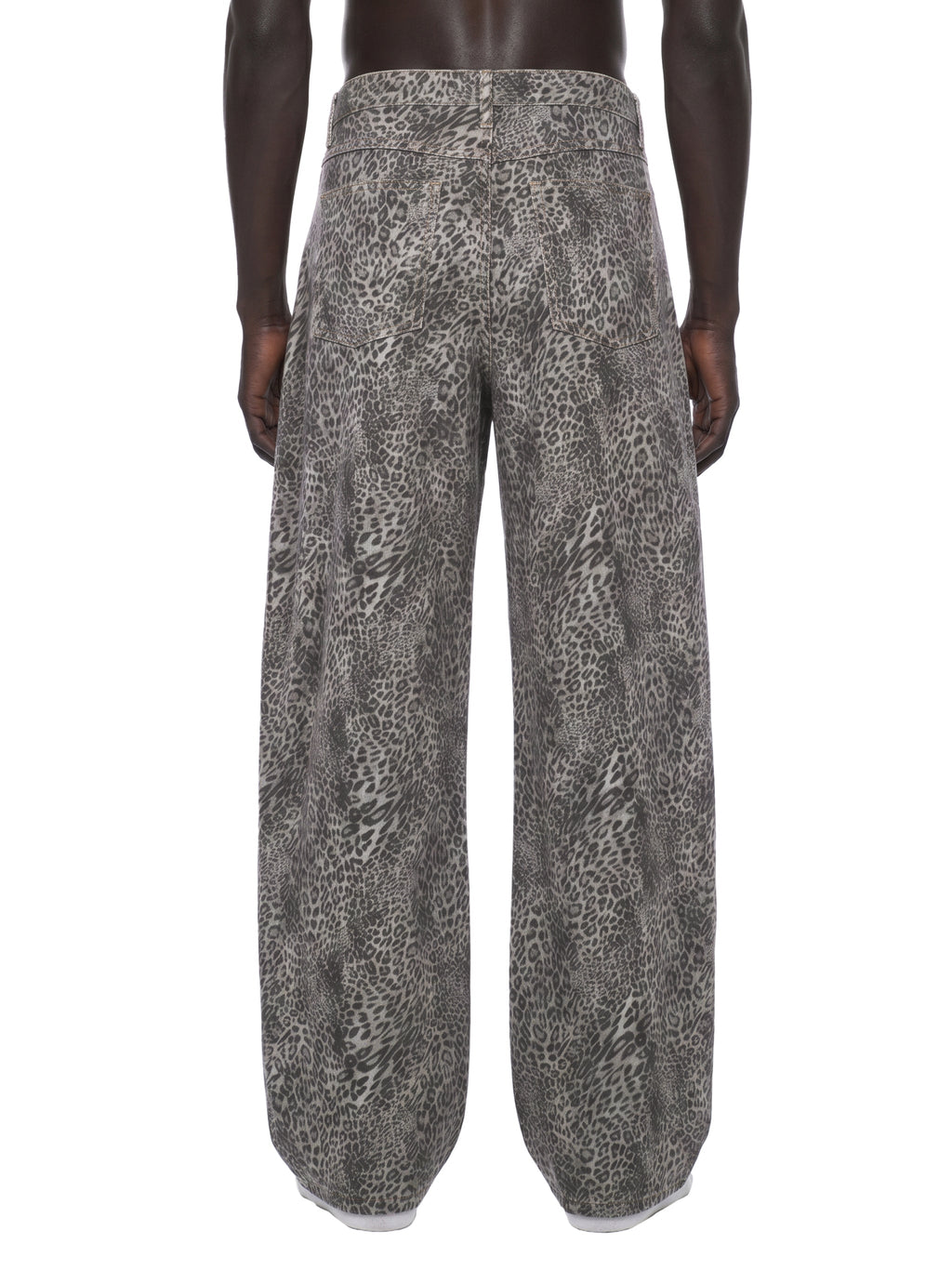 Unisex Vintage Wash Leopard Wide Leg Jeans