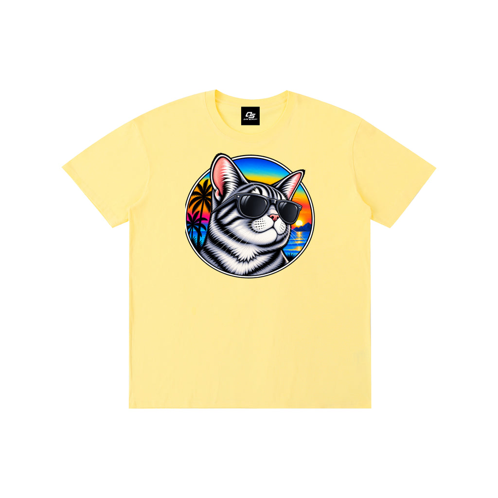Cool Cat Tropical Sunset Pure Cotton Unisex T-Shirt