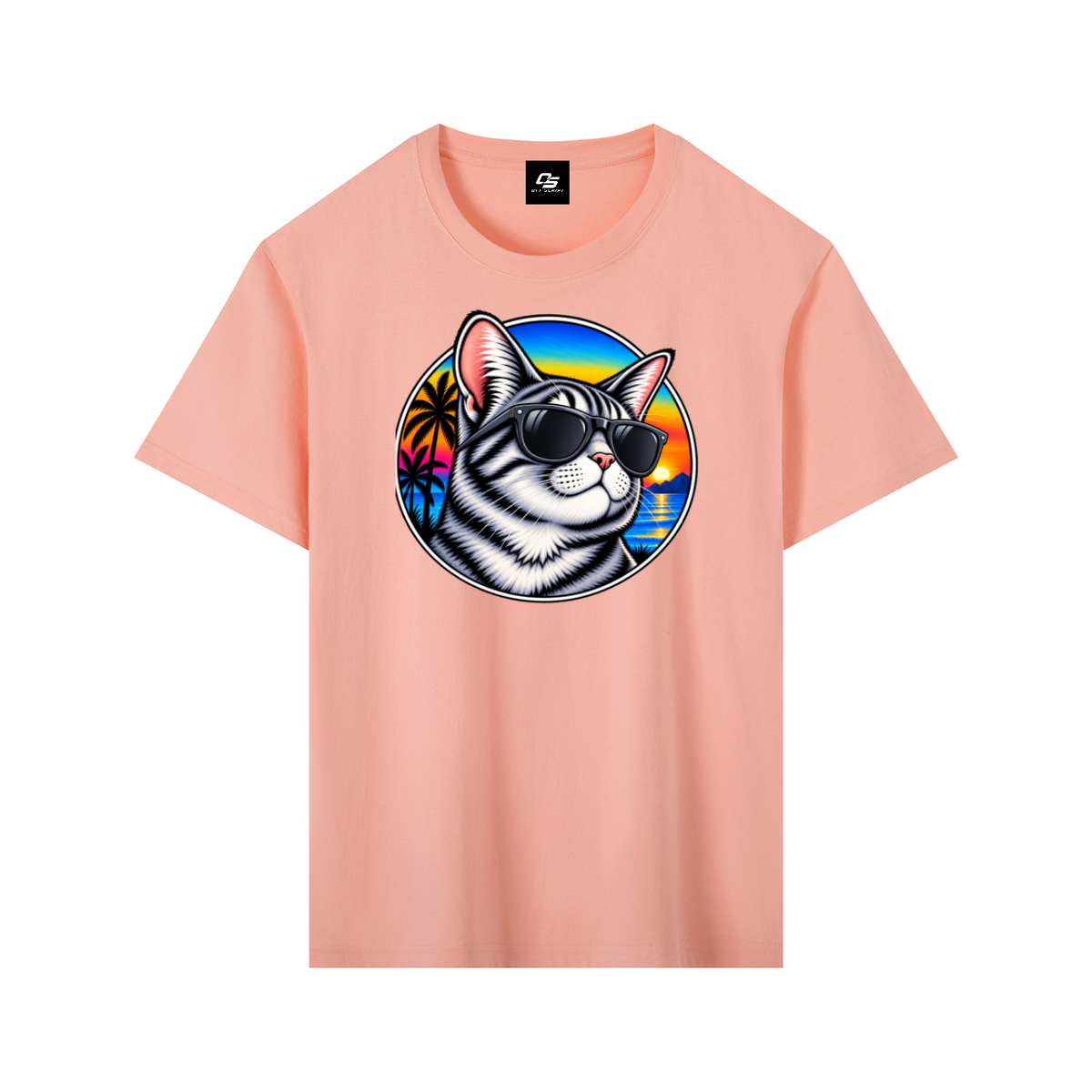 Cool Cat Tropical Sunset Pure Cotton Unisex T-Shirt
