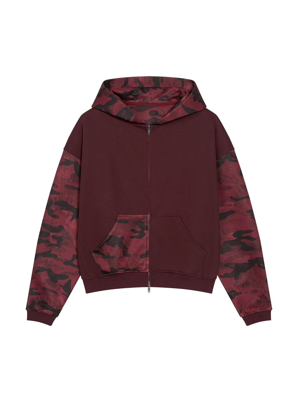 Unisex Colorblock Camo Full Zip Boxy Hoodie