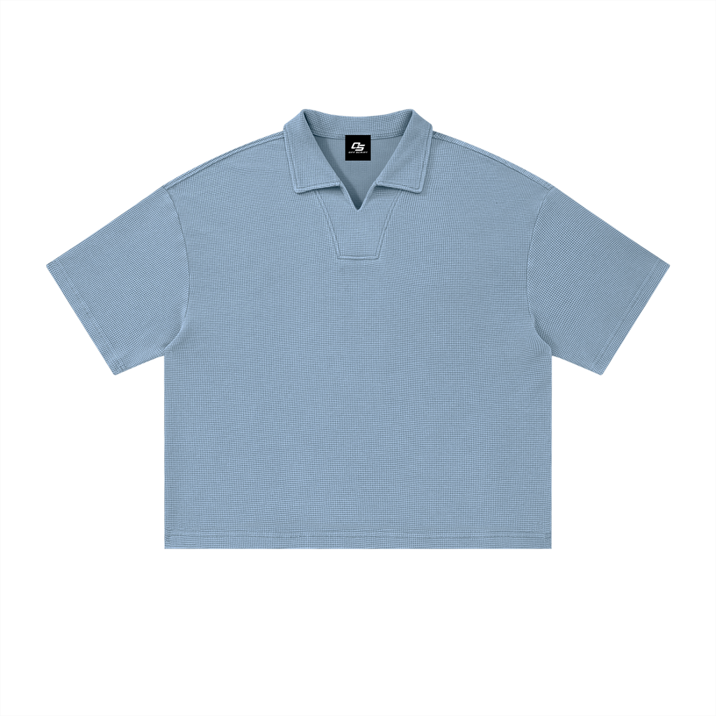 Unisex Vintage Wash Waffle Boxy Polo Shirt