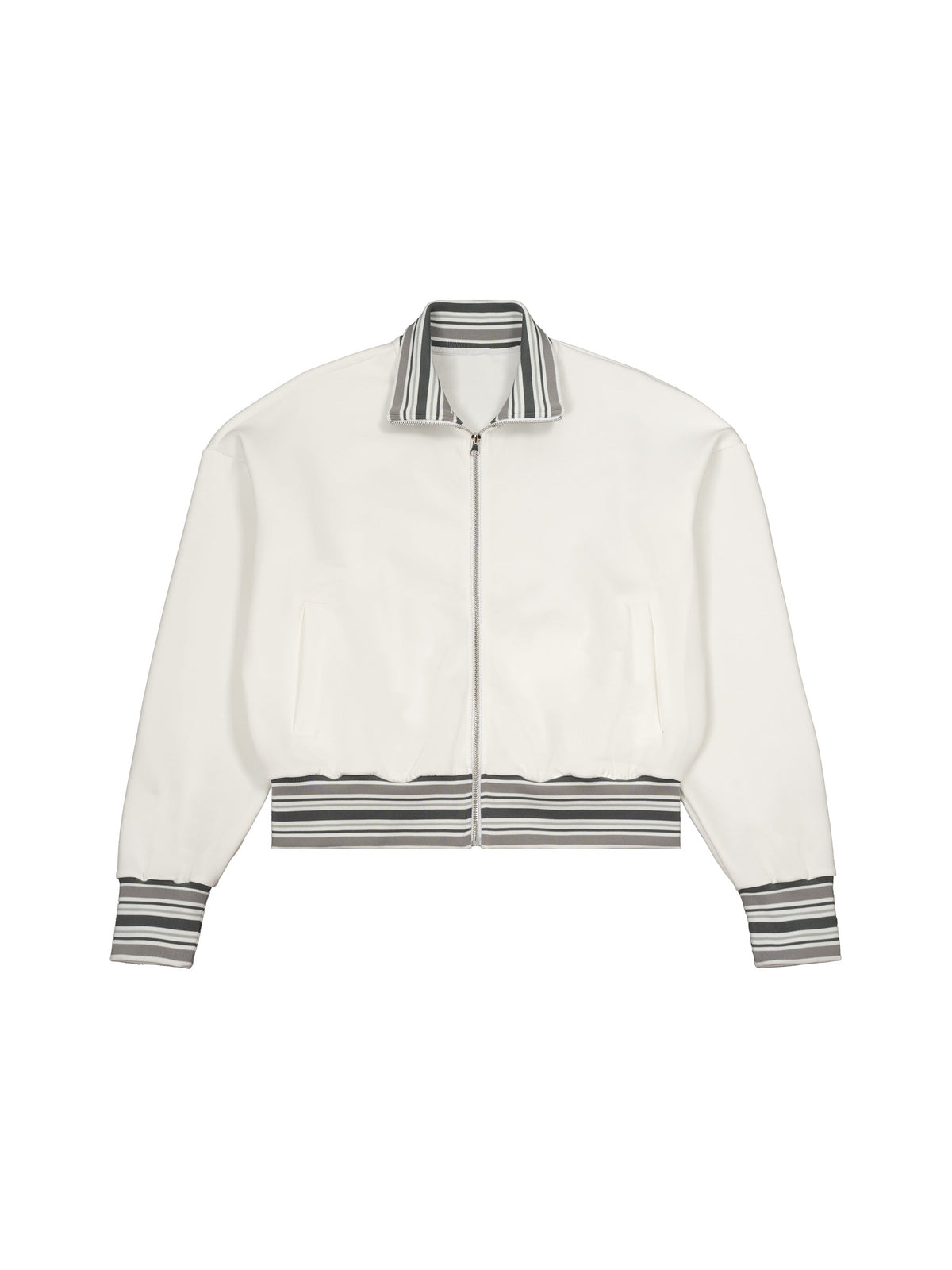 Striped Rib Collar Zip Jacket