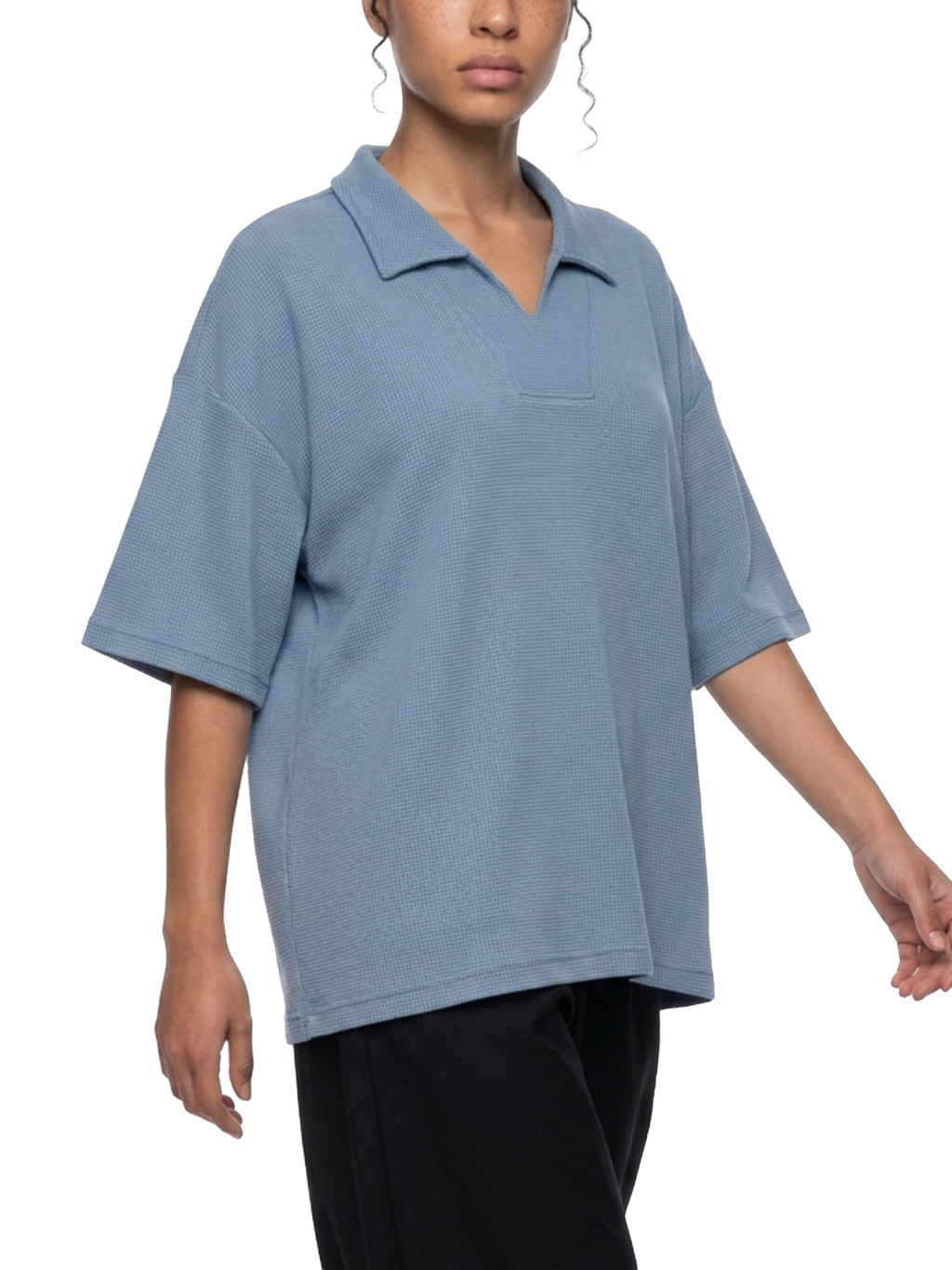Unisex Vintage Wash Waffle Boxy Polo Shirt