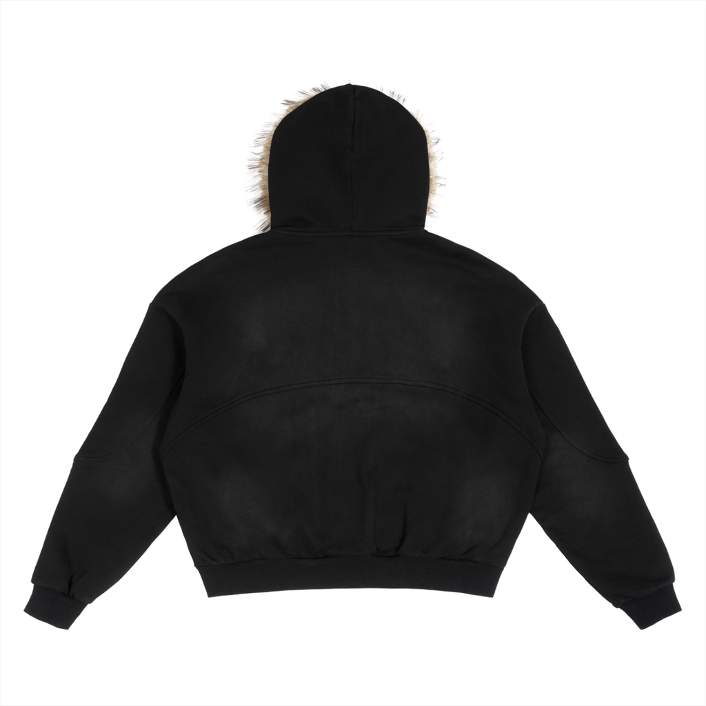 Sun Fade Boxy Detachable Fur Hoodie – product view 2