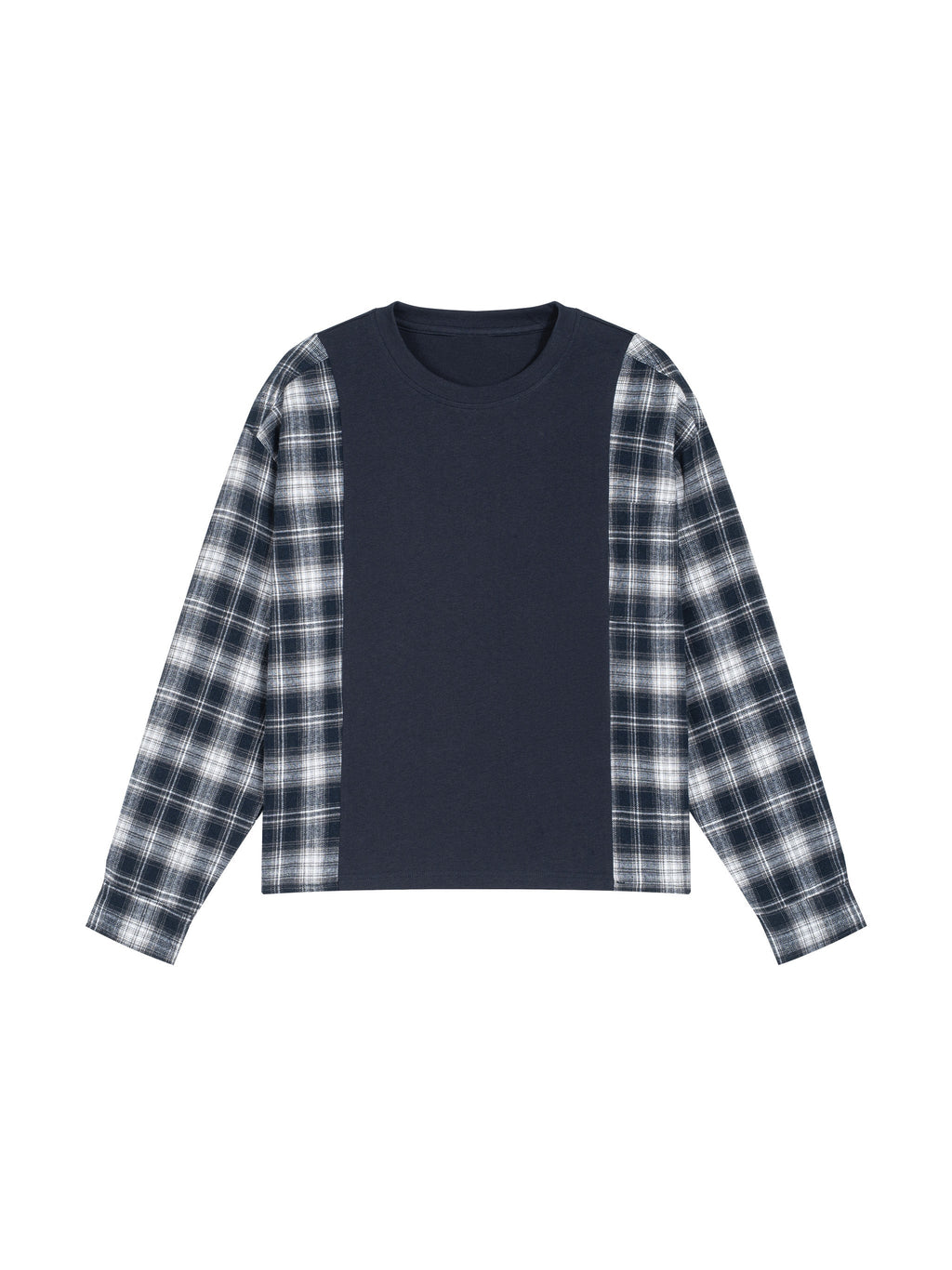 Unisex Plaid Panel Long Sleeve T-Shirt