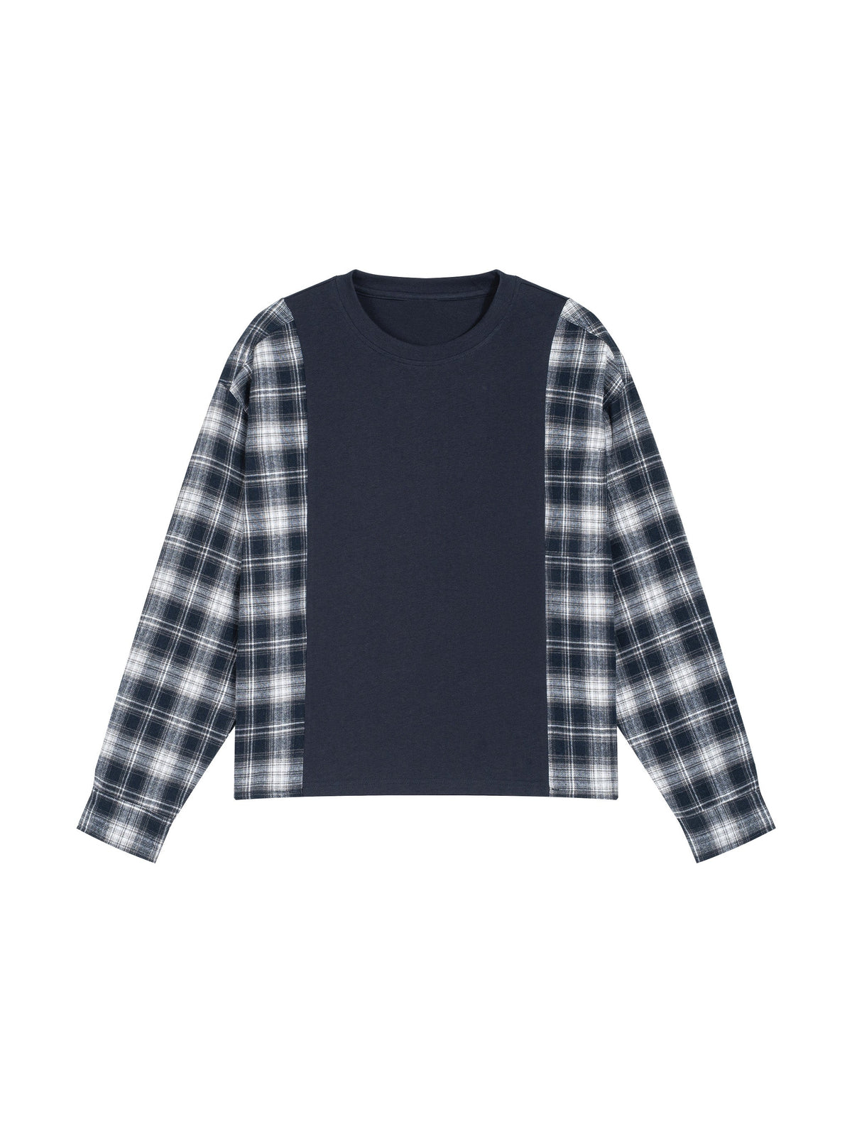 Unisex Plaid Panel Long Sleeve T-Shirt