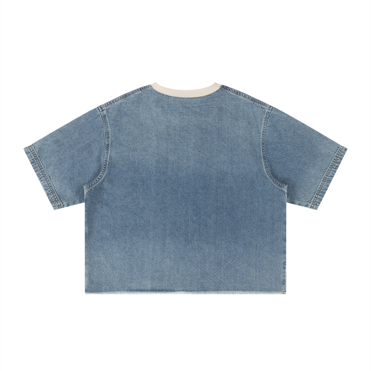 Unisex Vintage Wash Boxy Raw Hem Denim T-Shirt