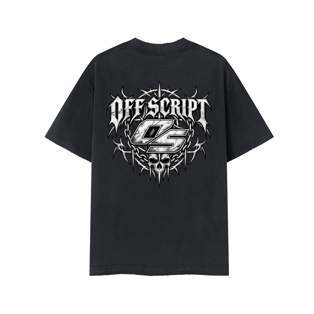 Off Script Gothic Skull Vintage Wash Distressed T-Shirt