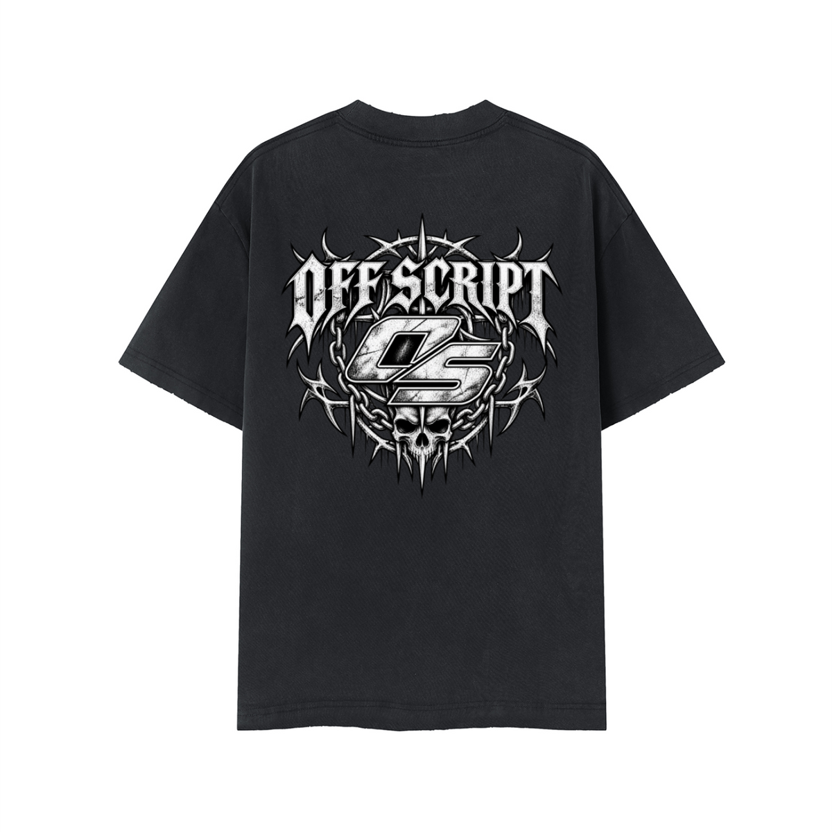 Off Script Gothic Skull Vintage Wash Distressed T-Shirt