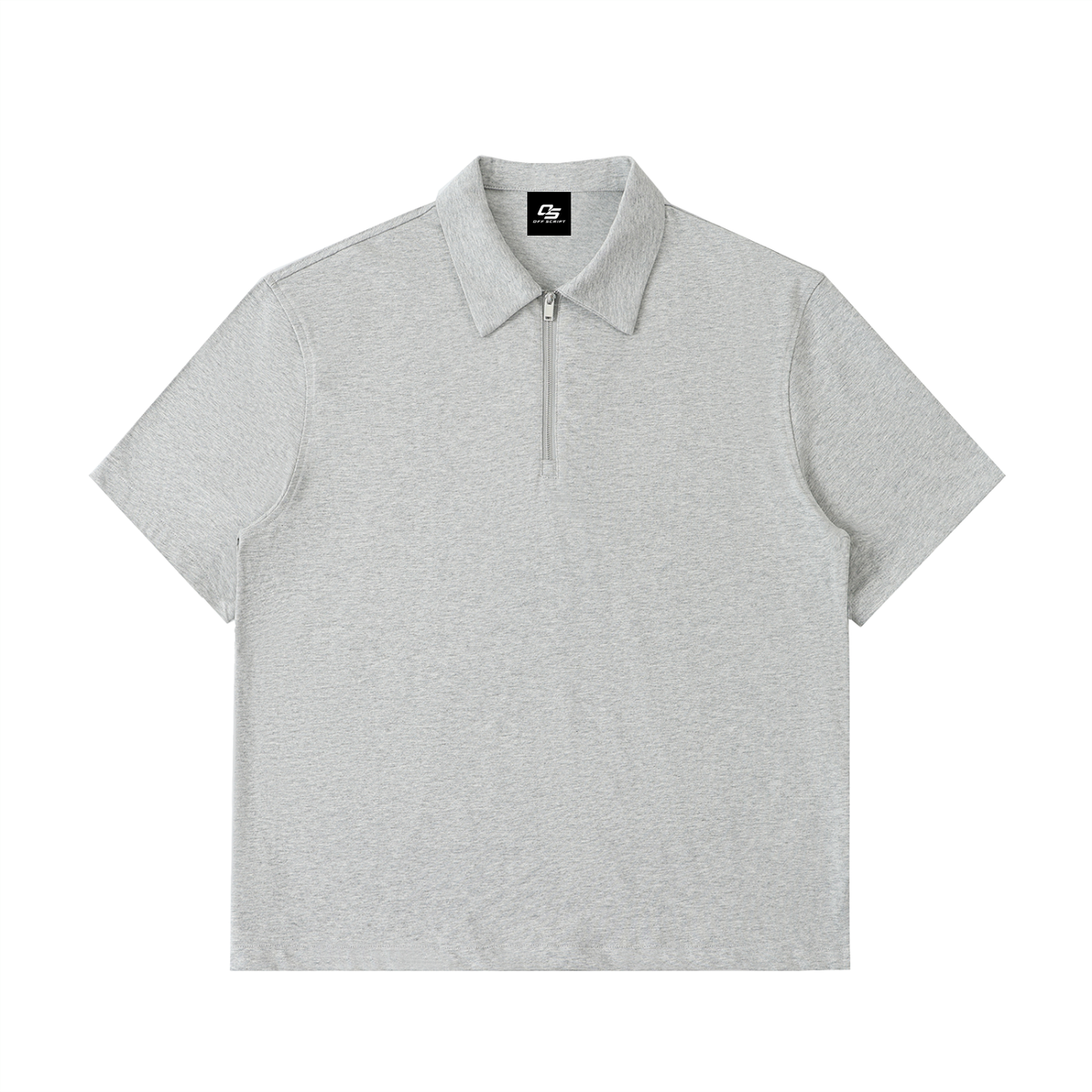 Grey Half-Zip Cotton Polo Shirt front view