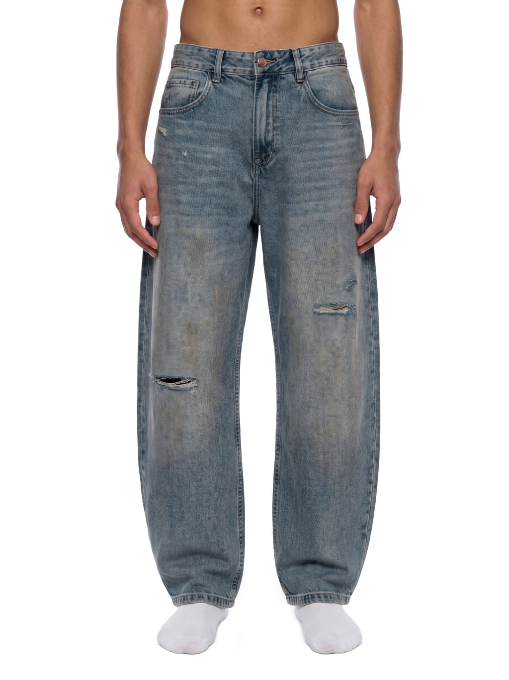 Men’s Distressed Barrel Leg Jeans