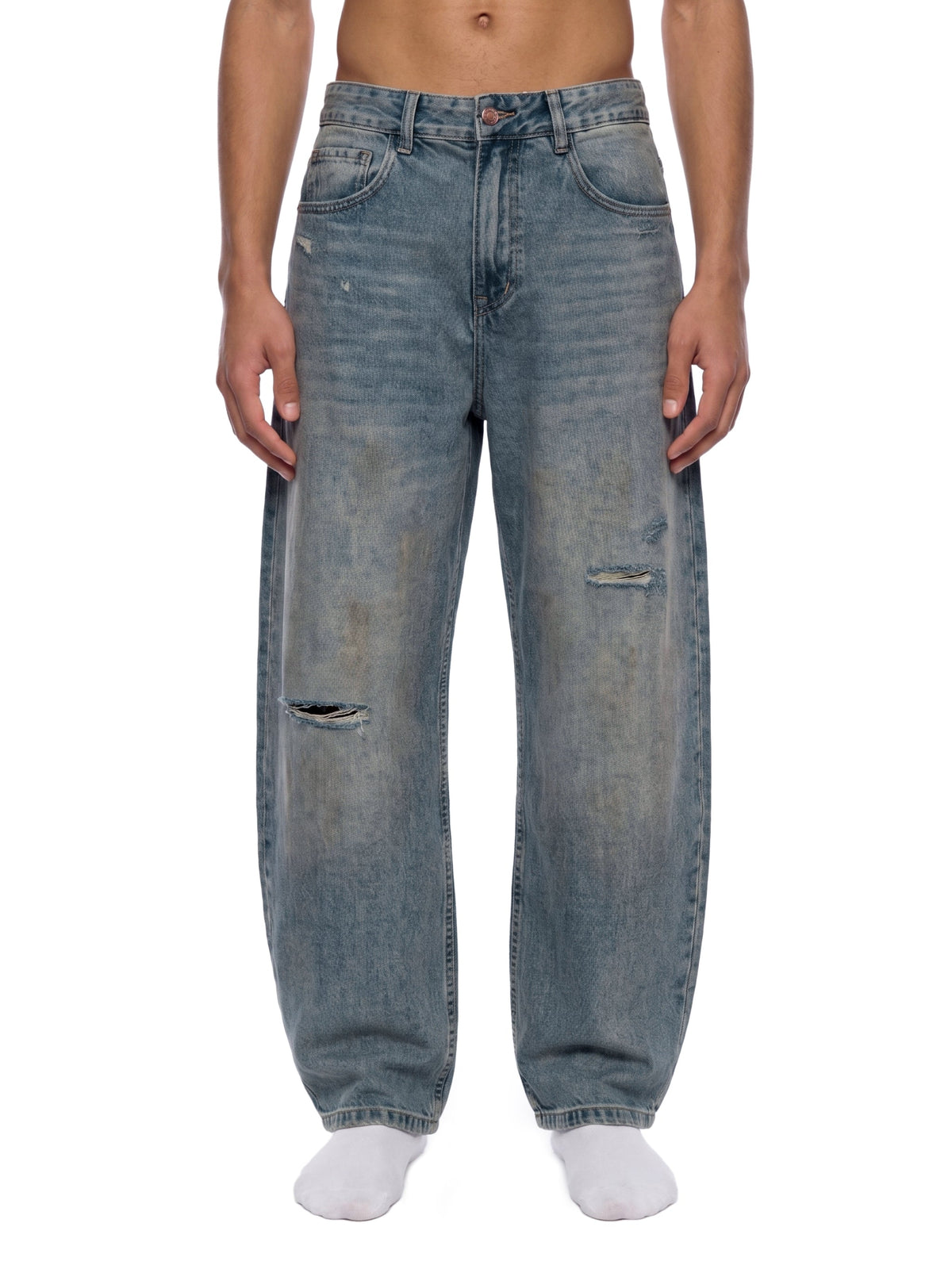 Men’s Distressed Barrel Leg Jeans