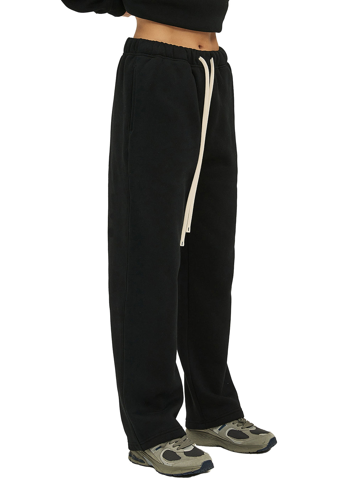 Unisex Solid Colour Fleece Straight-Leg Pants