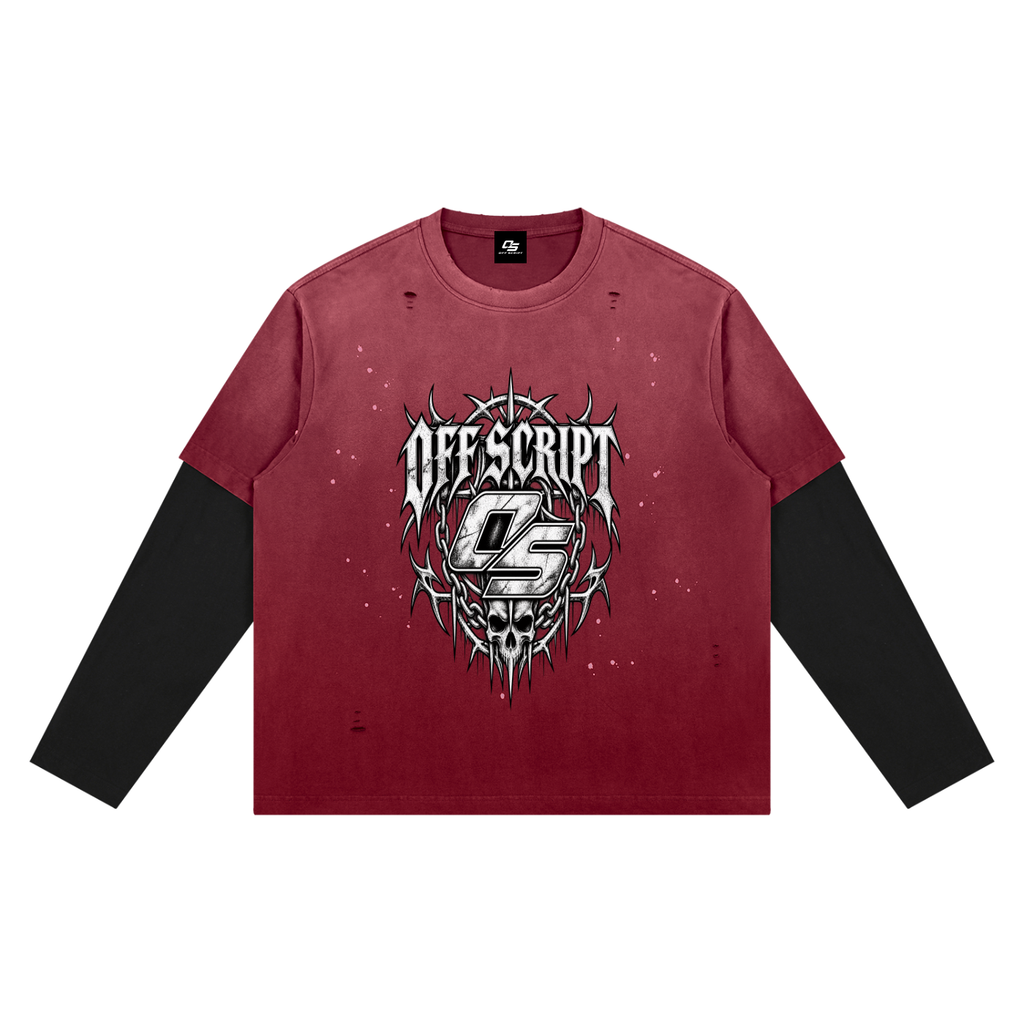Off Script Gothic Skull Vintage Wash Distressed Layer T-Shirt