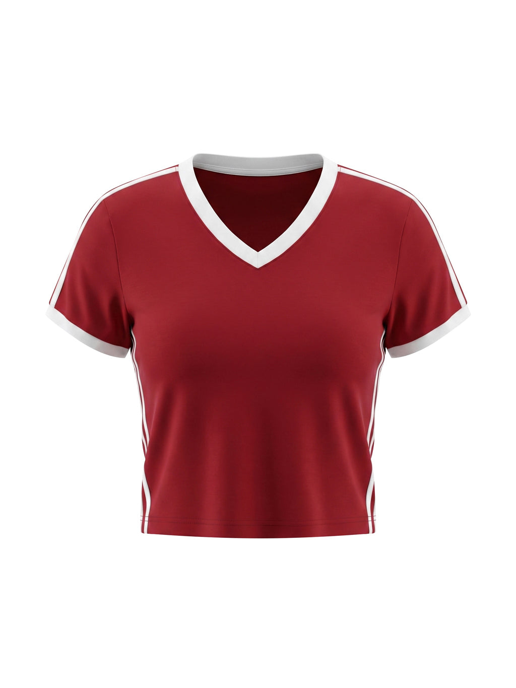 Women's Retro Binding V-Neck Crop T-Shirt