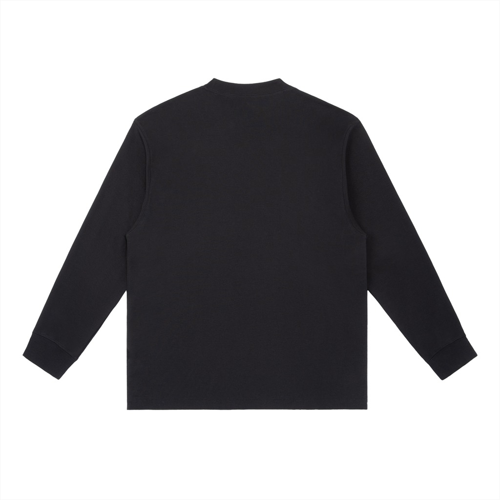 Black Essential Crewneck Long-Sleeve T-Shirt back product view