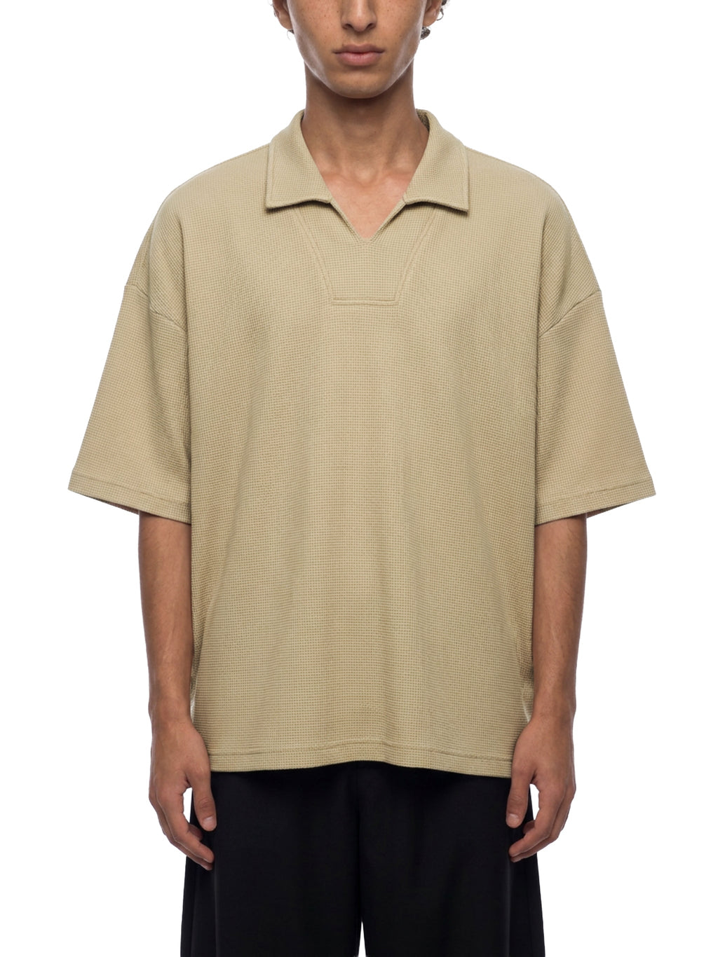 Unisex Vintage Wash Waffle Boxy Polo Shirt