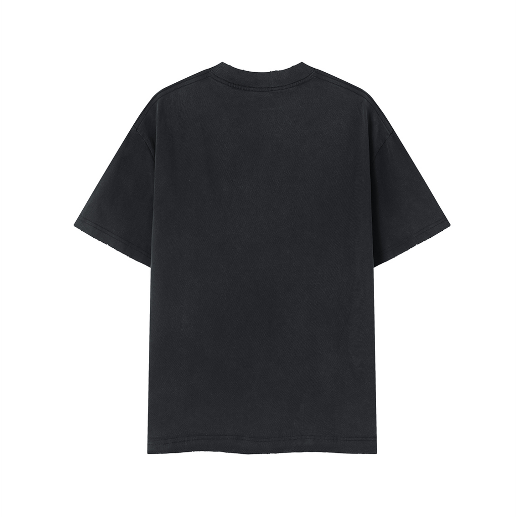 Off Script Gothic Skull Front-Print Vintage Wash Distressed T-Shirt