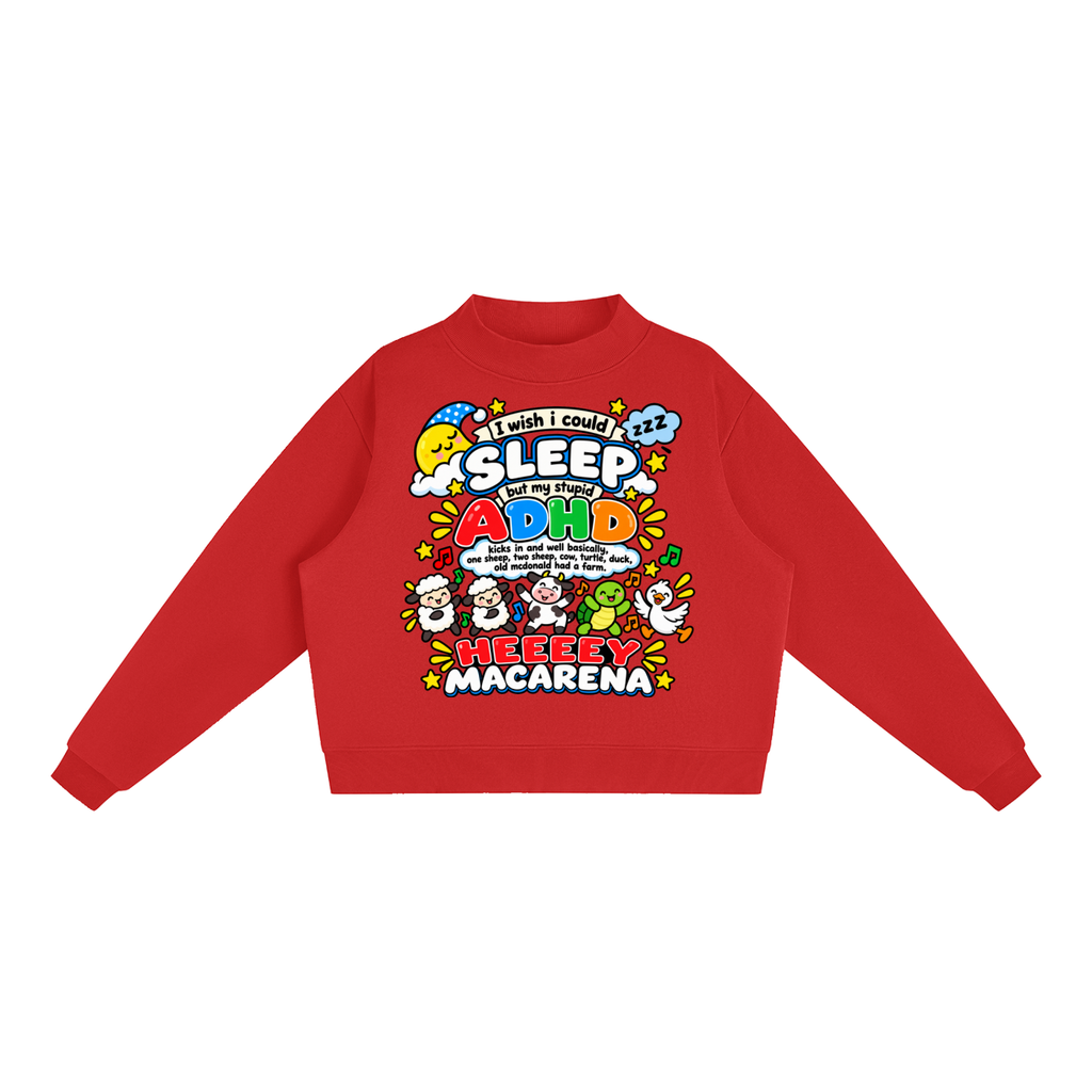 ADHD Macarena Women's Essential Fleece Mock-Neck Graphic Sweatshirt - Red front