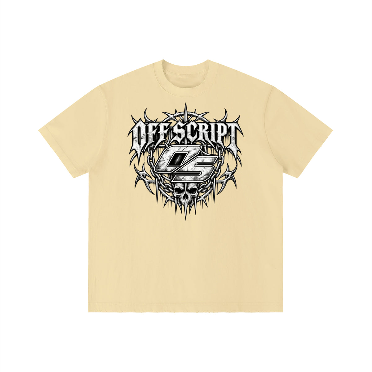 Off Script Gothic Skull Front-Print Vintage Wash Distressed T-Shirt