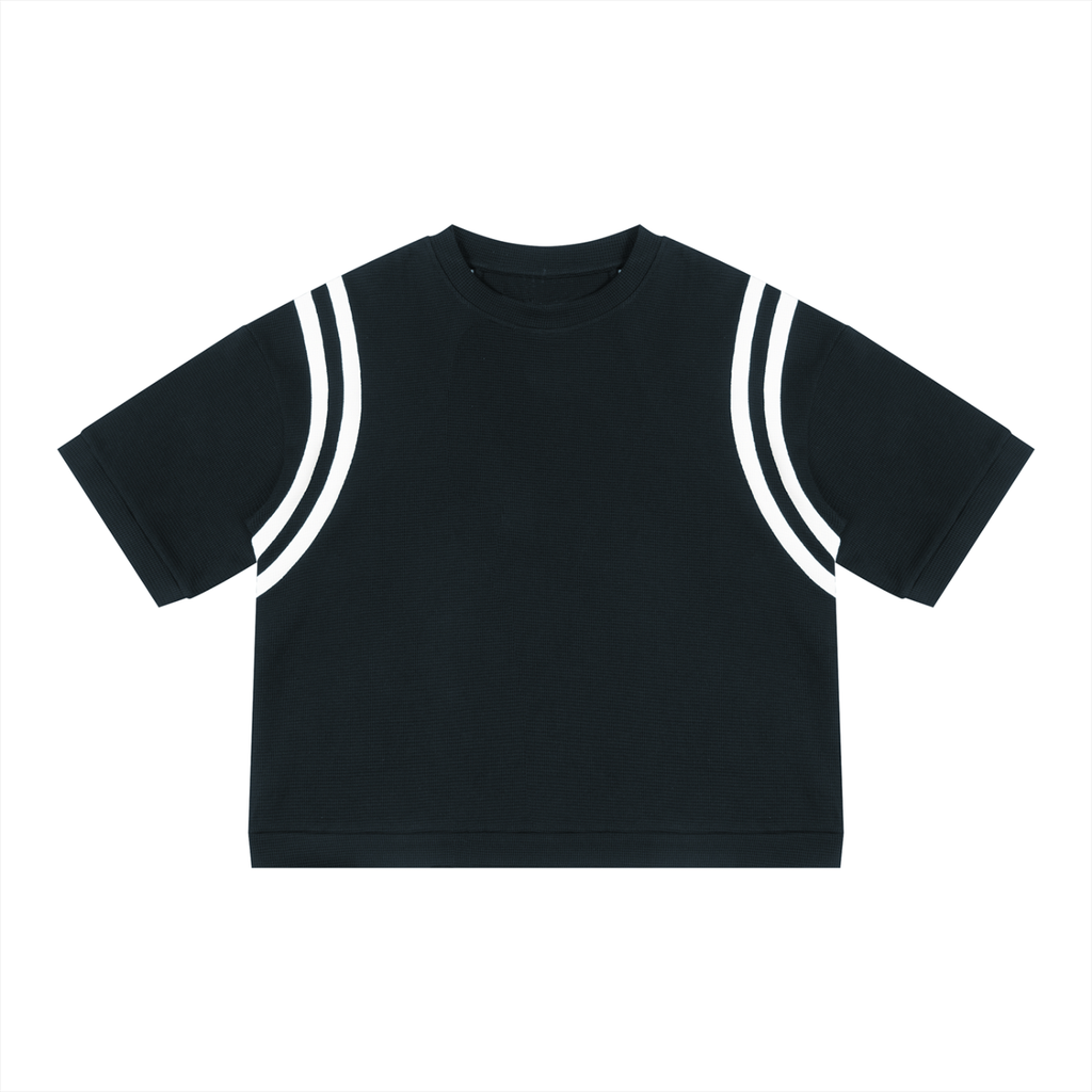 Black with White Unisex Color Block Waffle Boxy T-Shirt front product view