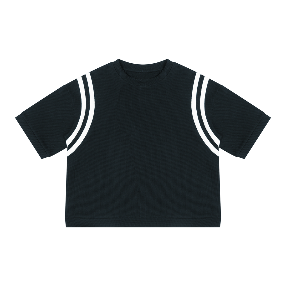 Black with White Unisex Color Block Waffle Boxy T-Shirt front product view
