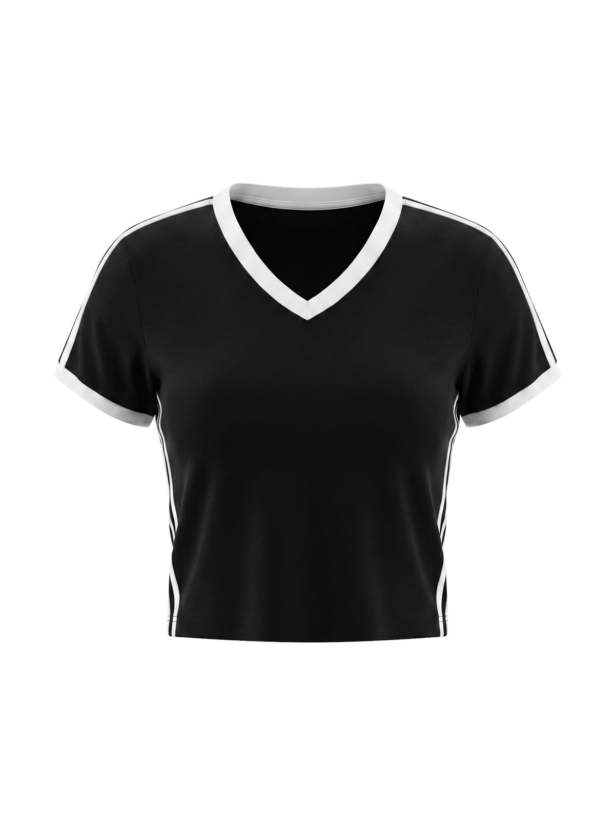 Women's Retro Binding V-Neck Crop T-Shirt