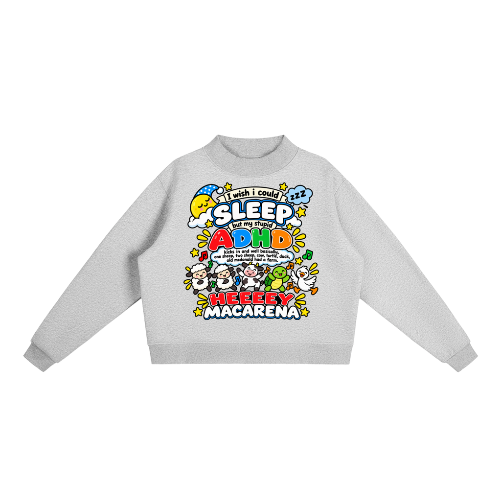 ADHD Macarena Women's Essential Fleece Mock-Neck Graphic Sweatshirt - Flower Gray front