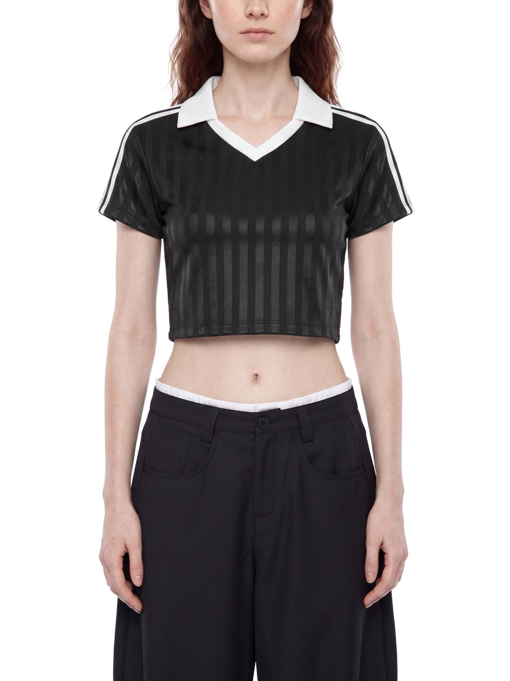 Contrast Collar Striped Cropped Jersey