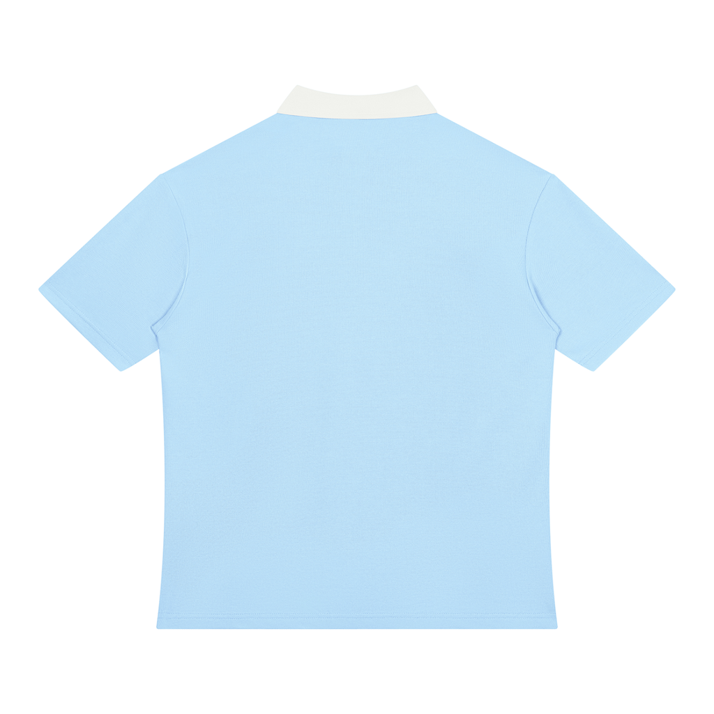 Light Blue with White Unisex Color Block Quarter-Zip Polo Shirt back product view
