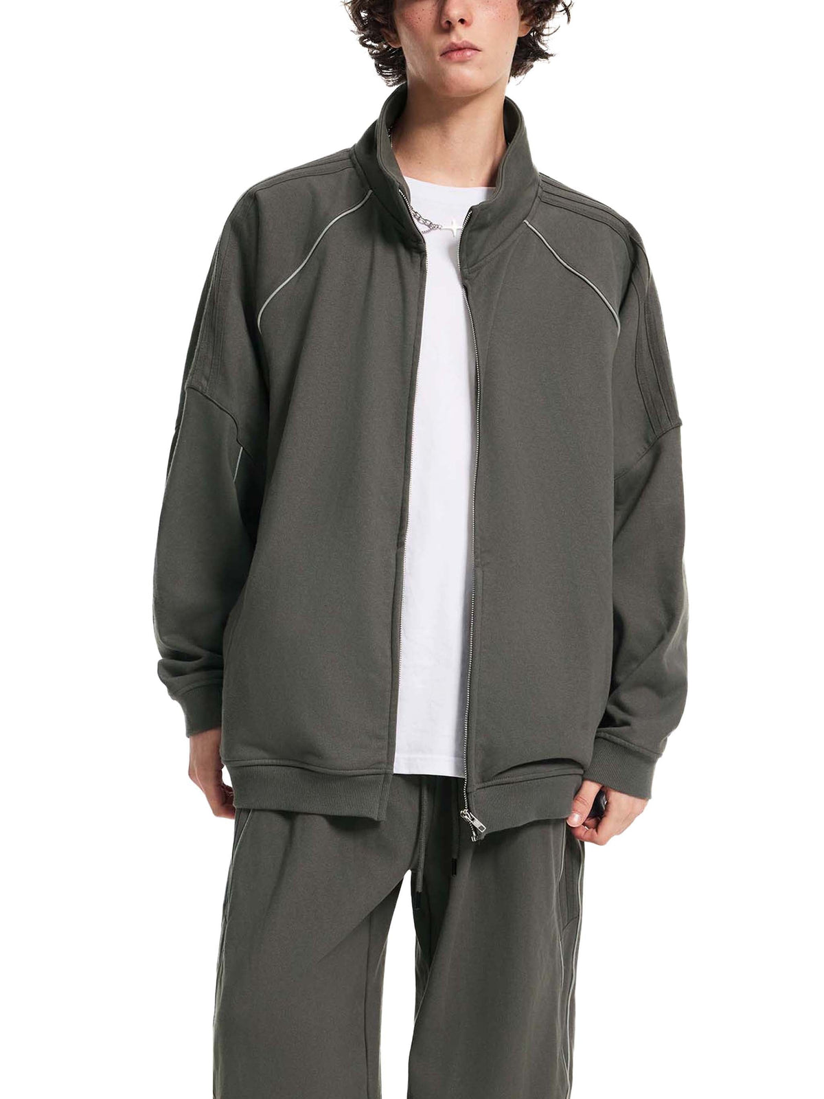 Reflective Striped Raglan Sleeve Jacket