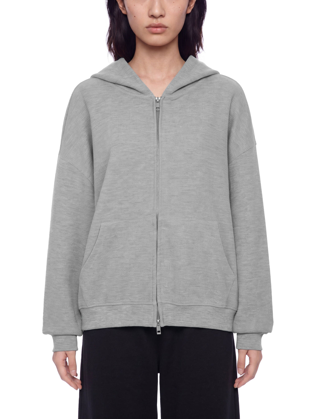 Unisex Waffle Boxy Full-Zip Hoodie