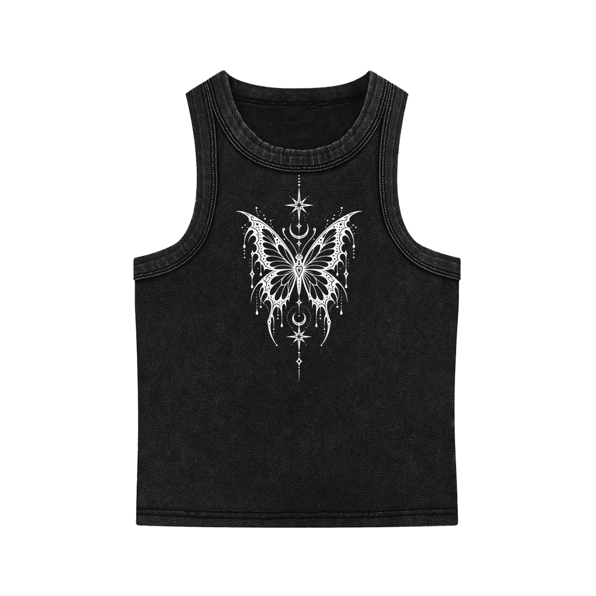 Celestial Butterfly Snow-Washed Women’s Tank Top - Black front