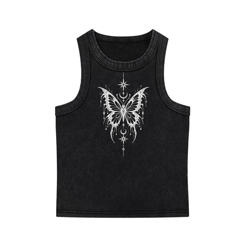 Celestial Butterfly Snow-Washed Women’s Tank Top - Black front