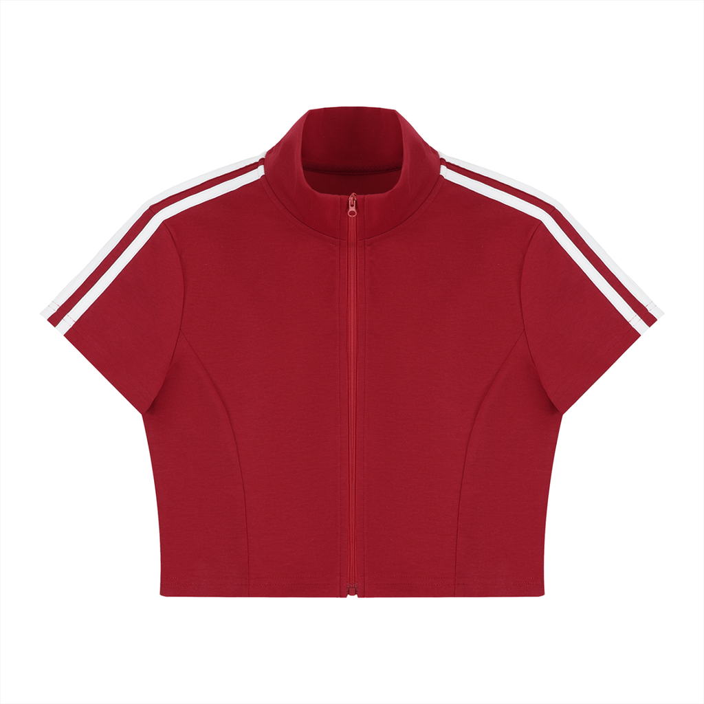 Women's Cropped Full Zip Short Sleeve T-Shirt