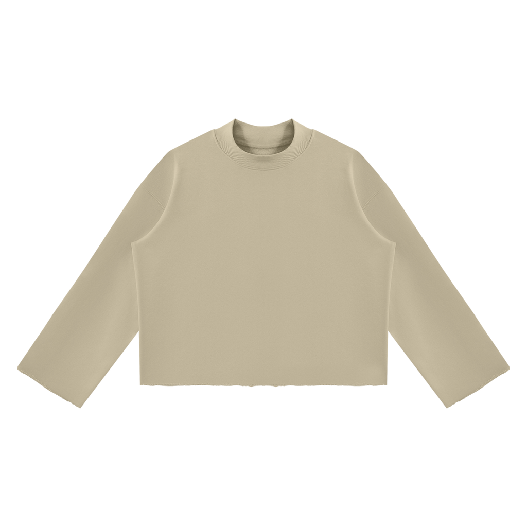 Unisex Mock-Neck Raw-Edge Boxy Sweatshirt