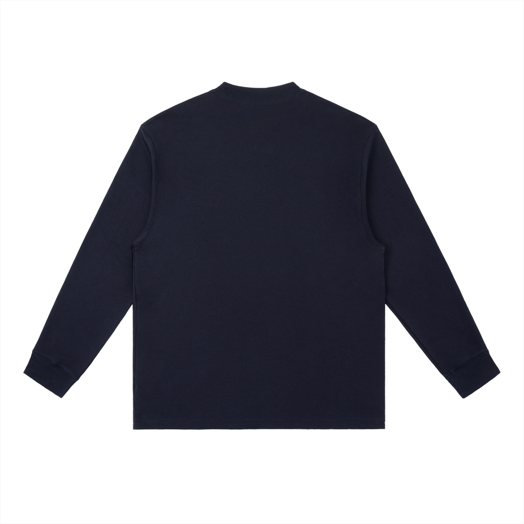 Navy Blue Essential Crewneck Long-Sleeve T-Shirt back product view