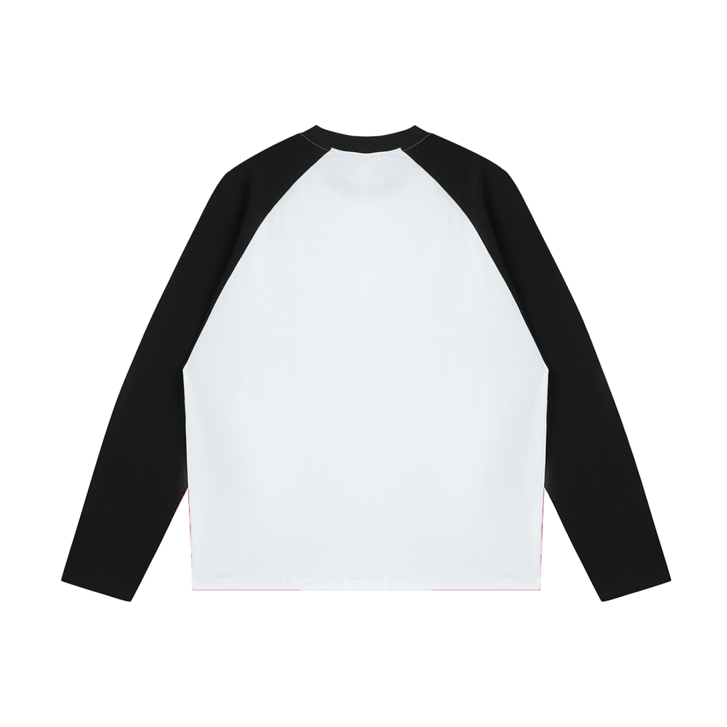 White with Black Unisex colour-blocked raglan long-sleeve T-shirt back view