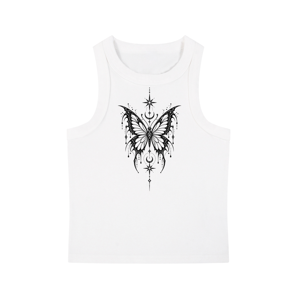 Celestial Butterfly Snow-Washed Women’s Tank Top - White front