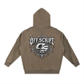 Khaki Off Script Snow-Washed Tape Raw-Edge Zip Hoodie