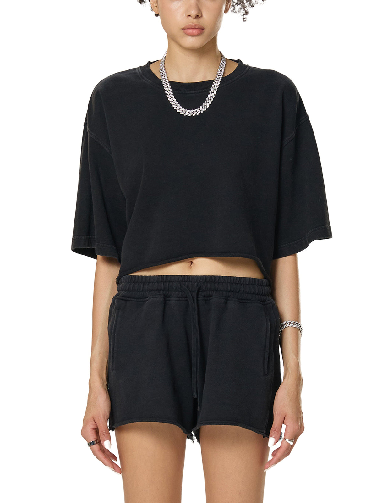 Snow Washed Raw Edge Crop Top
