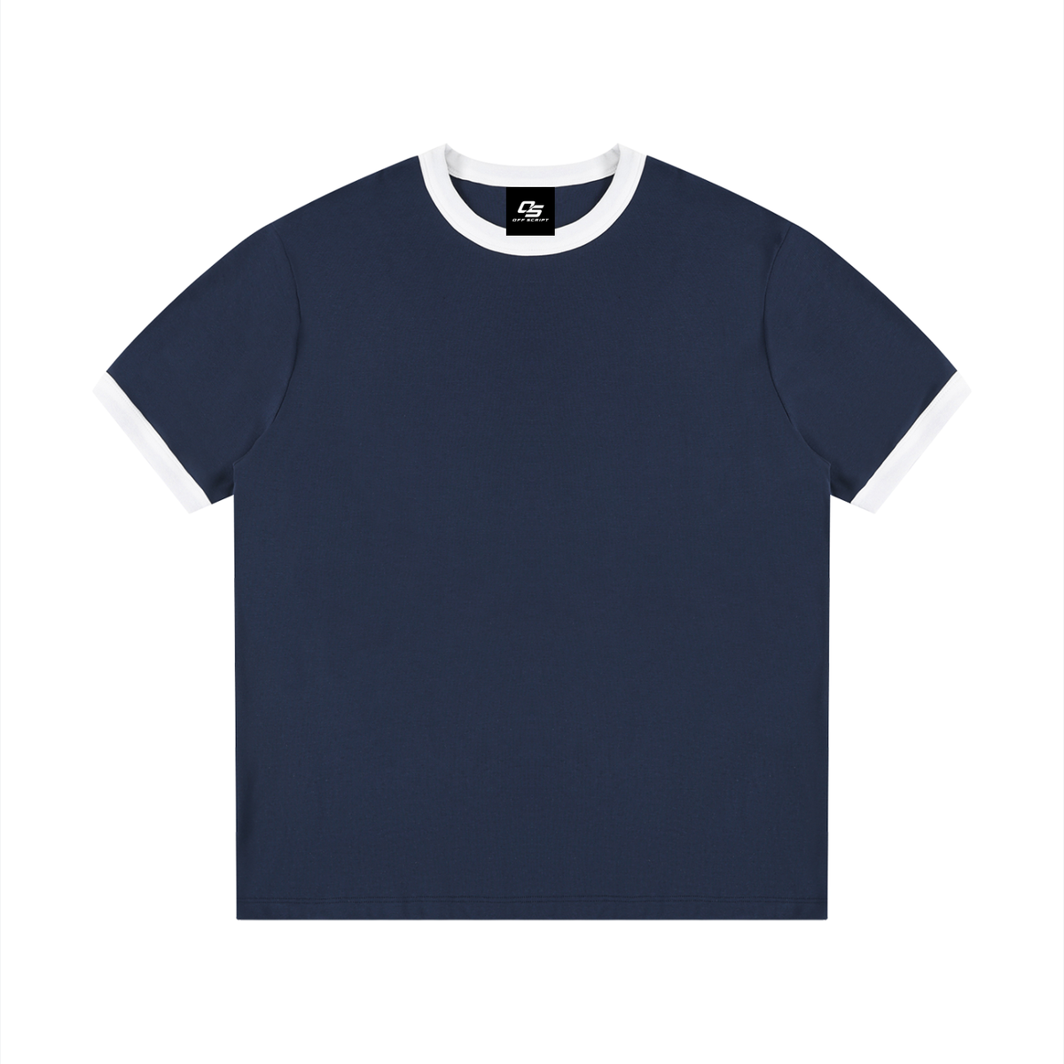 Royal Blue with White Unisex Contrast-Edge Ribbed Crewneck T-Shirt front view