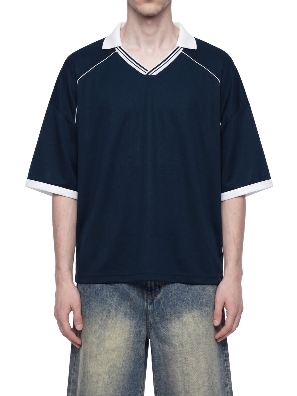 Unisex Collared Piping Boxy Soccer Jersey