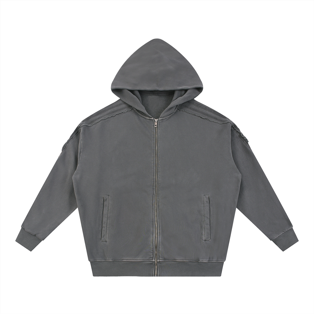 Off Script Snow-Washed Tape Raw-Edge Zip Hoodie product view 7
