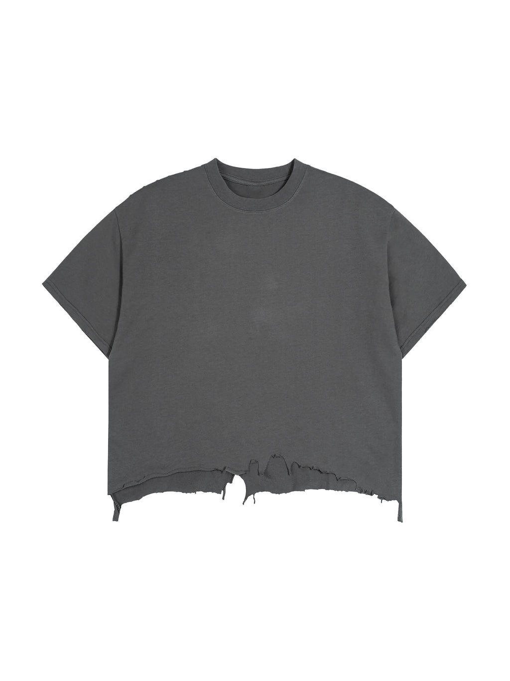 Grey Unisex Vintage-Wash Boxy Distressed-Hem T-Shirt front view