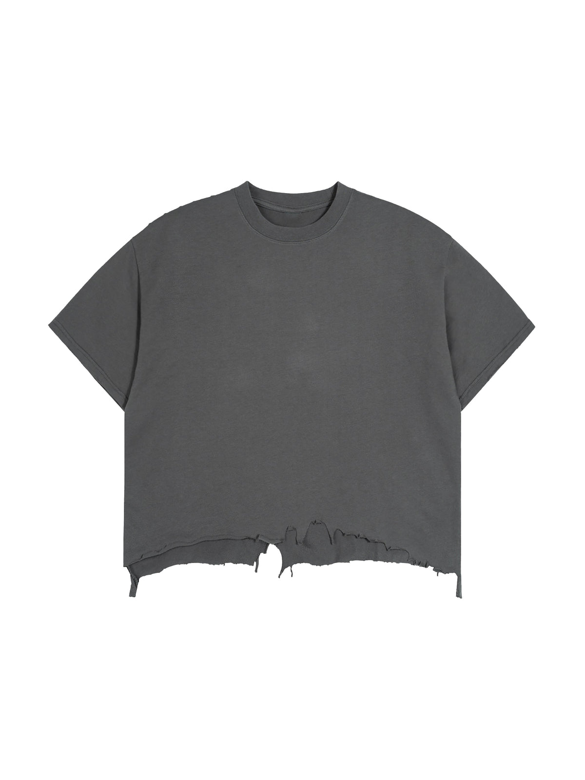 Grey Unisex Vintage-Wash Boxy Distressed-Hem T-Shirt front view