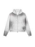 Sun Fade Frayed Raw Edge Fleece Zip Hoodie