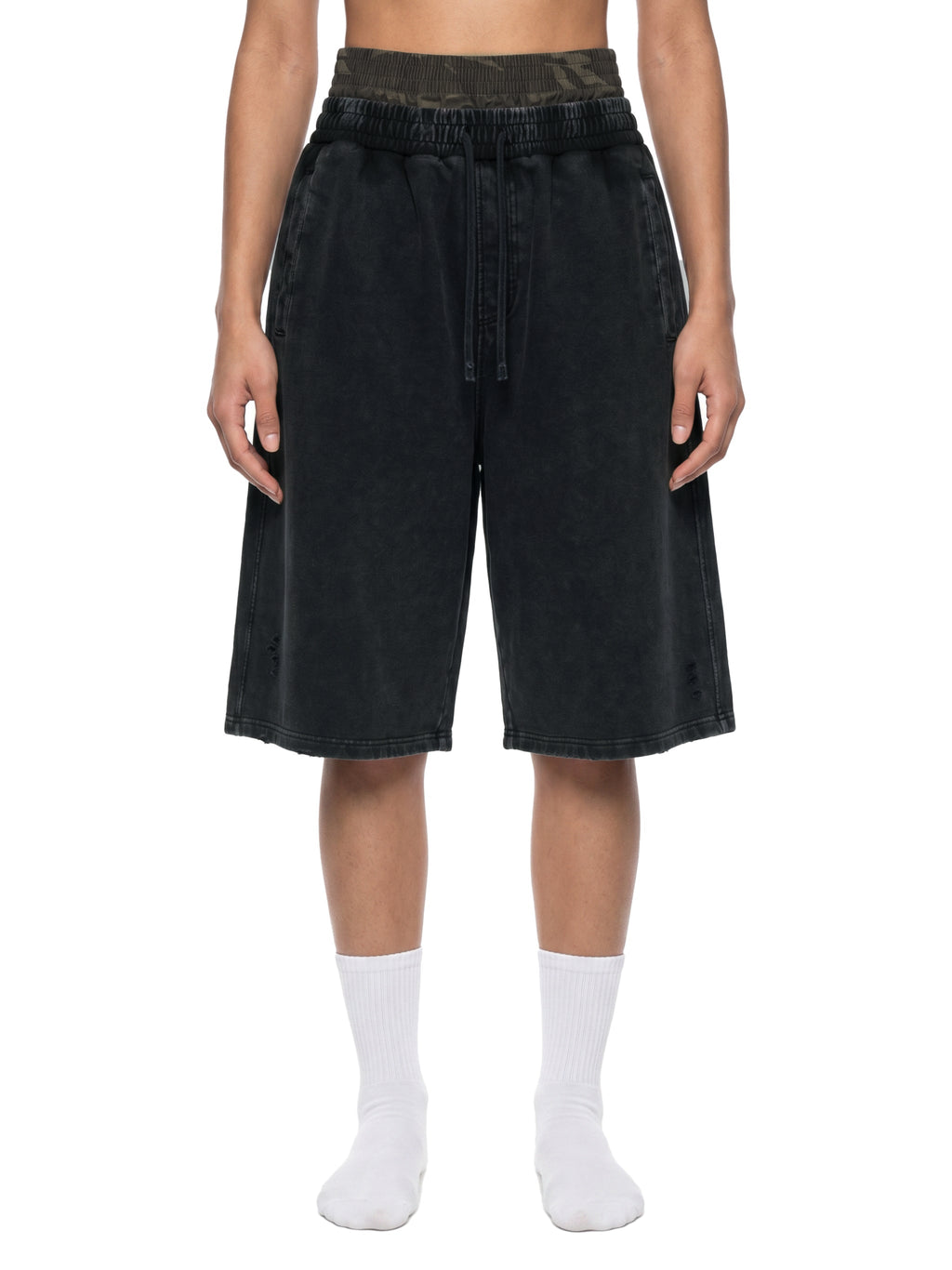 Unisex Vintage Wash Distressed Wide-Leg Shorts