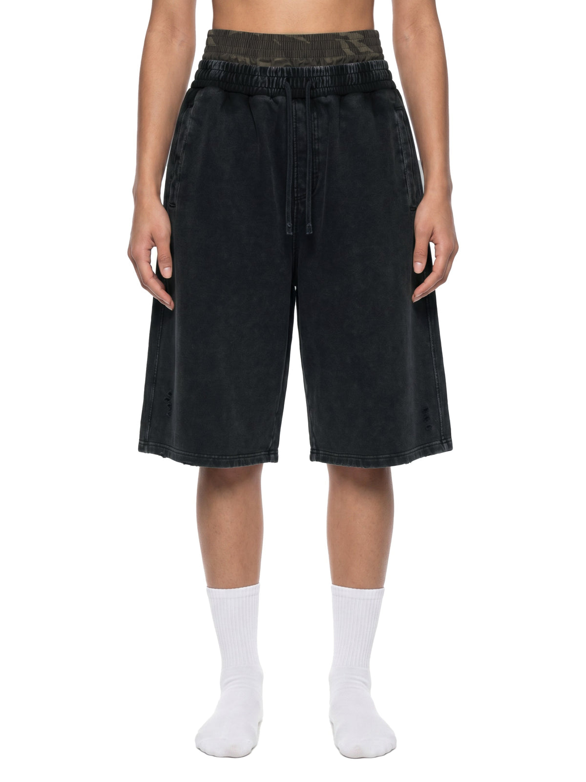 Unisex Vintage Wash Distressed Wide-Leg Shorts